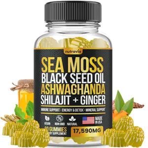 Sea Moss Gummies - 13 in 1 Formula - with Black Seed Oil, Ashwagandha, Ginger, Shilajit 17590mg Advanced Strength Formula, Made in USA (60 Gummies)