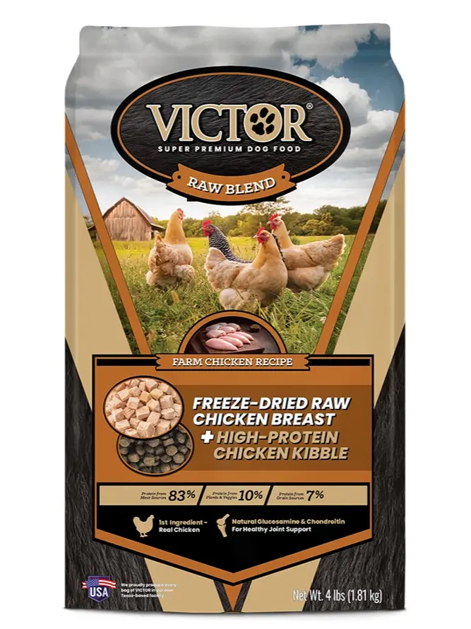Freeze-Dried Raw Chicken Breast & High Protein Chicken Kibble, VICTOR Raw Blend Farm Chicken Recipe, 4lb Dog Food