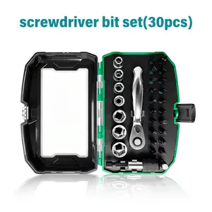 30Pcs Ratchet Wrench Set Portable Socket Wrenches Screwdriver Bit 1/4" Hex Shank Multi-Function Tool Kit