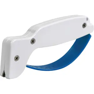 & Tool Sharpener, Restores, Hones & Sharpens Straight & Serrated , Hand-Held Tungsten Carbide Sharpening Tool, White & Blue, 1 Pack