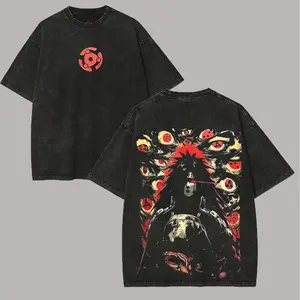 Madara Uchiha T Shirt Naruto Men Acid Wash Back Print Sharingan Anime Graphic Cotton Streetwear Eyes Vintage Bootleg Tee