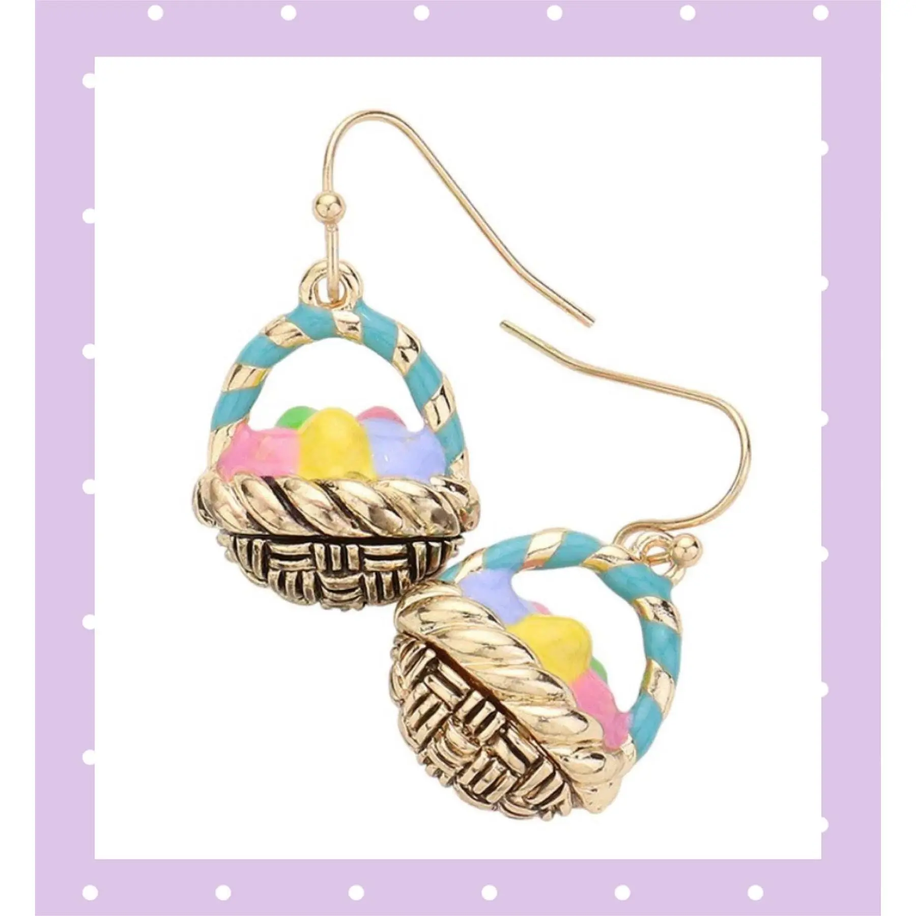 Enamel Easter Egg Basket Dangle Earrings