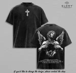 Fallen Angel Vintage Washed Tee | Dark Aesthetic Streetwear | Broken Wings Faith Graphic Shirt | Light Within Darkness Design | Emotional Art Tee | Jesus Apparel Christian Bible Verse