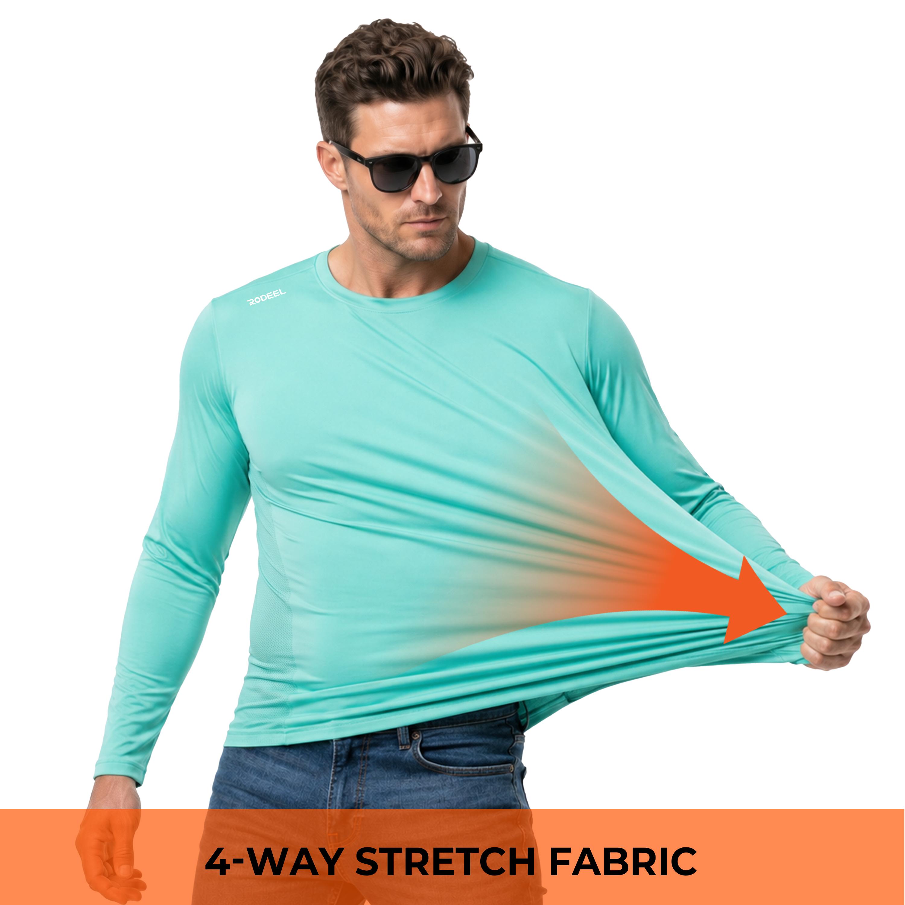 【FathersDayGift】RODEEL 961 Sun Shirts w/ UV Detection Logo Breathable Mesh Panel Men UPF 50+ Sun Protection Long Sleeves Sport T-Shirt Lightweight Quick Dry Moisture Wicking Breathable Activewear for Outdoor Fishing Boating Hiking Running SummerWins