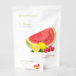 Pharmanex Nu Biome Microbiome Support Watermelon Raspberry Flavor Pre & Postbiotic Blend with Caffeine  for Digestion Health or Caffeine Free