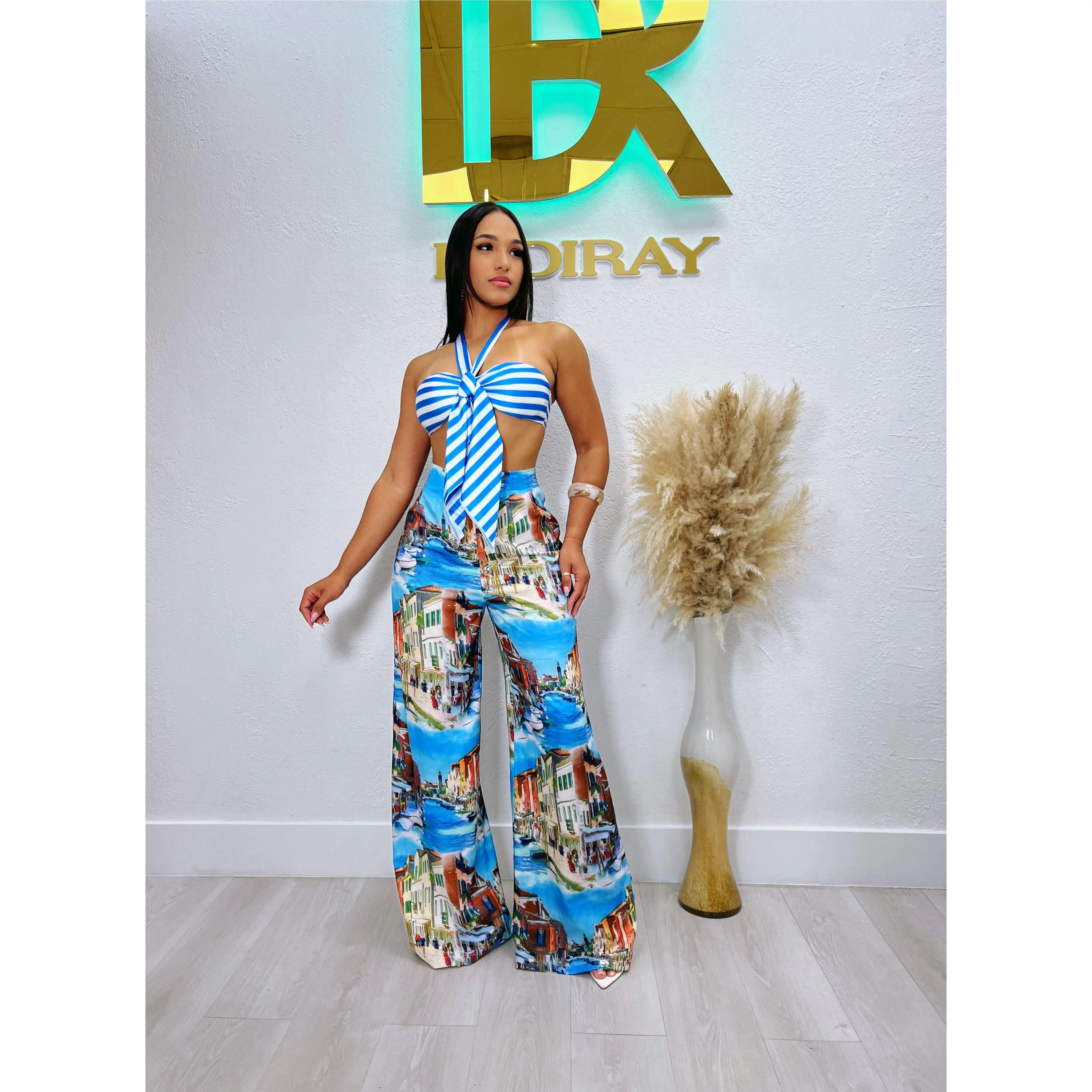 Skyline Serenity Blue Sky Houses Pants Set