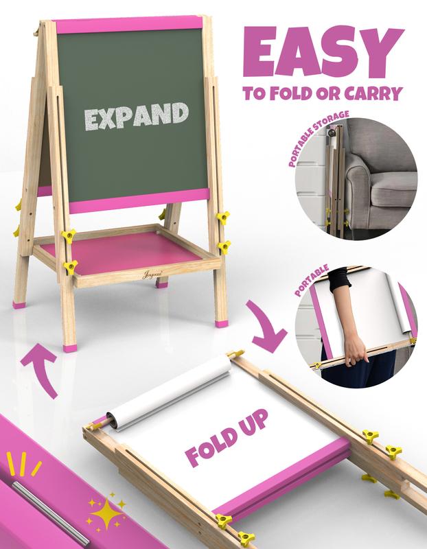 JOYOOSS Easel for Kids Art Easel Kids Easels for Toddlers Easel,Dual-Sided Adjustable Wooden Magnetic Board for Kids 106-PINK