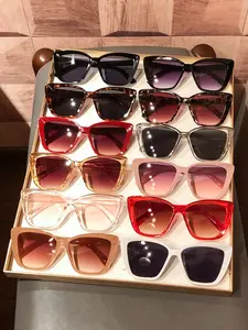 Women's Plastic Cat Eye Glasses, 12pcs Large Frame Fashion Eyewear, Sexy Gentle Lazy Style, Casual Versatile Decoration