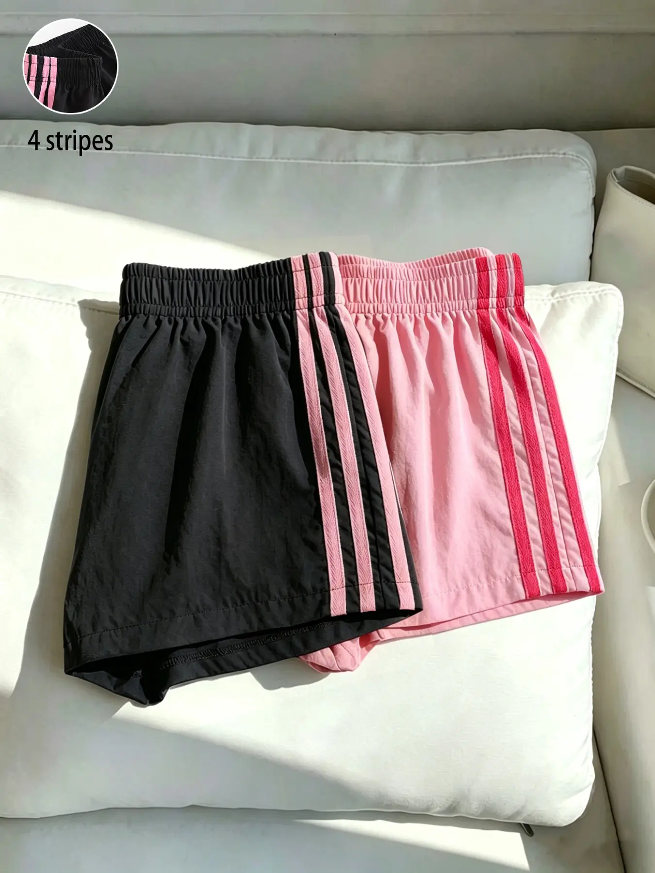 2-Pack Multicolor Women's Side Stripe Elastic Waist Casual Everyday Fashion Summer Shorts Elastic Waistband, Lightweight Breathable, Loose-Fitting Camo Pattern, Comfortable Short Pants for Daily Wear Striped Bottom