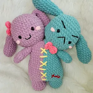 Crochet Stuffed Toy Soft Plushie 2-Headed Bunny Bear Happy Mad