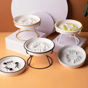 Ceramic Cat Bowl Elevated Slow Feeder Slow Food Plate Anti Choking Design High Foot Protection Spine Support Dog Bowl for Cats & Dogs