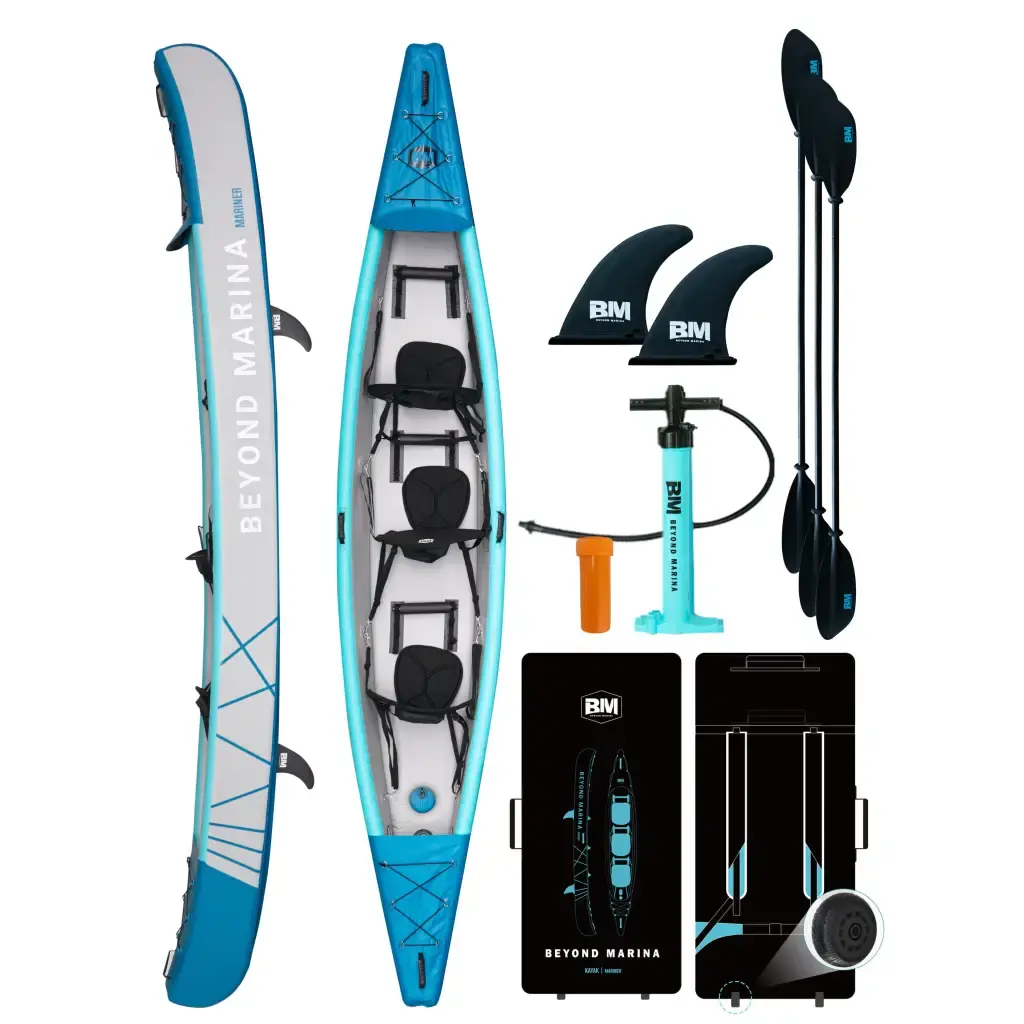 15'1" x 32.0" BEYOND MARINA Inflatable Kayak - Full Drop Stitch 3-Person Beach Kayak with Complete Kit for Family & Group Water Adventures Sport