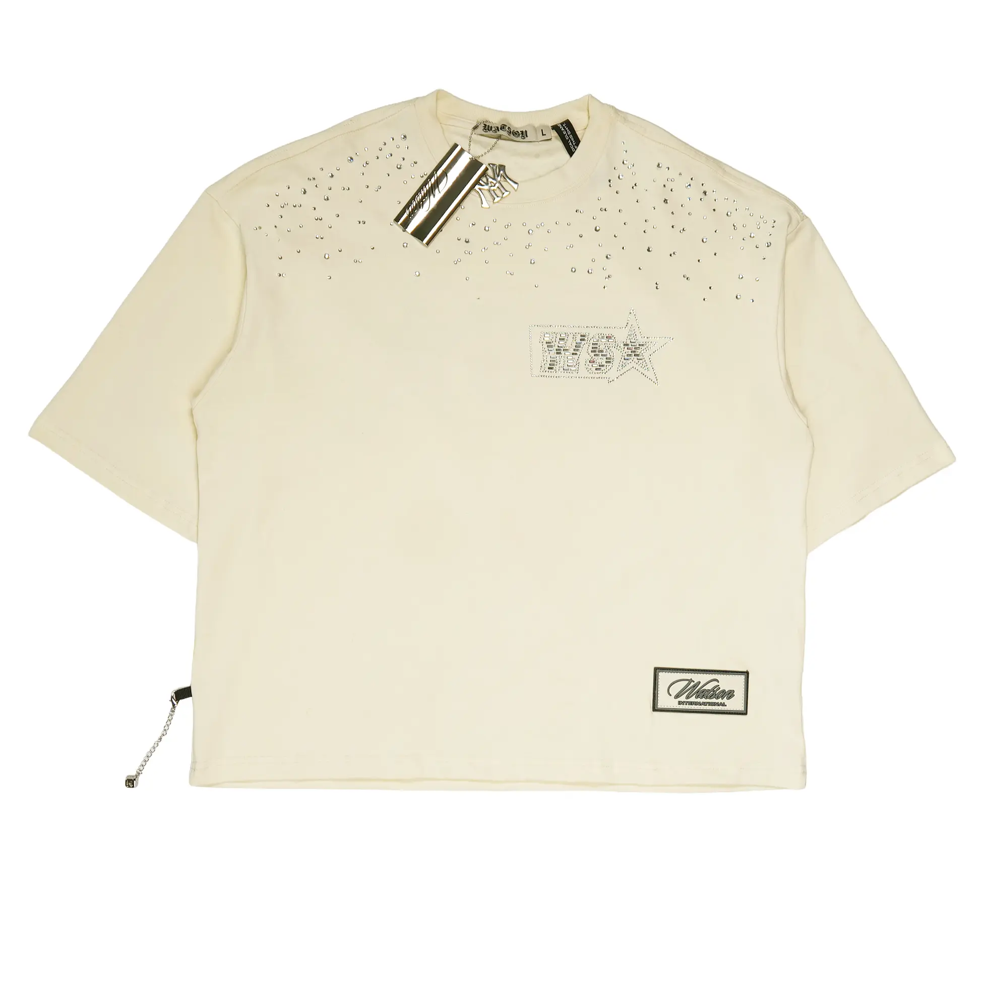WATSON STUDIOS PLATE EMBELLISHED CREAM TSHIRT, Streetwear, Top, Menswear, Shortsleeve, Embroidery, Casual
