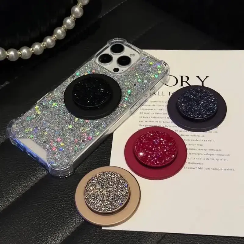 Elegant Glitter Butterfly Magnetic Phone Stand for iPhone 12-17 - High-End Diamond Style TPU Holder in Red - Wireless Mount for Stylish Cellphone Support