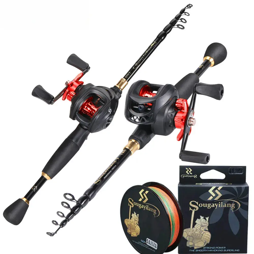 Closed Face Fishing Rod 1.8-2.4m Casting Fishing Combo Telescopic Fishing Rod and 7.2:1 High Speed Fishing Reel with 150M Line Pesca
