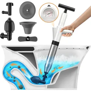 High-Pressure Air Drain Blaster Toilet Plunger with Real-Time Barometer Powerful Drain Snake Drain Clog Remover Plumbing Tools for Bathroom Sink Floor Kitchen Clogged