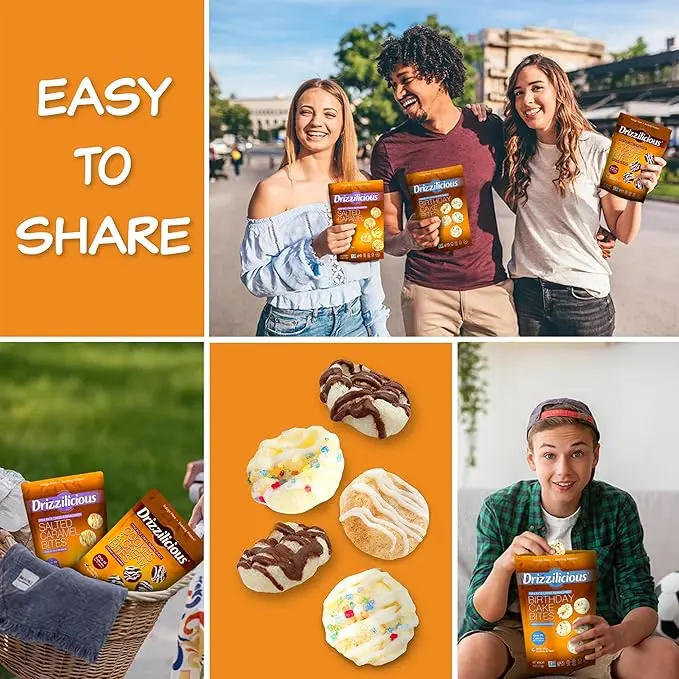 32 Pack - Drizzilicious - Variety Pack Mini Rice Cakes [S'mores, Cinnamon Swirl, Birthday Cake] Only 90 Calories Per Bag - .74 oz