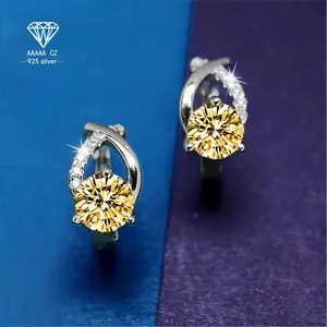 Stunning 925 Sterling Silver AAAAA CZ Yellow Stone Hoop Earrings | Glamorous Party Jewelry