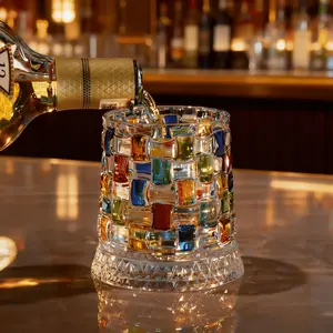 Hand-Painted Embossed Rotating Whiskey Glass Luxury Crystal Tumbler with Smooth Spin Design