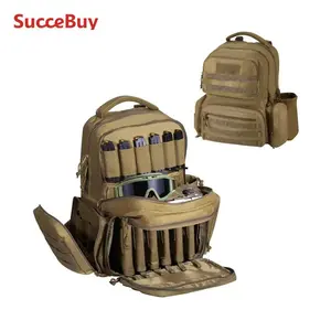 SucceBuy Range Backpack 2/6 Pistols Gun Backpack with Independent Pistol Bags & 6/10 Magazines Pistol Backpack for Outdoor Brown