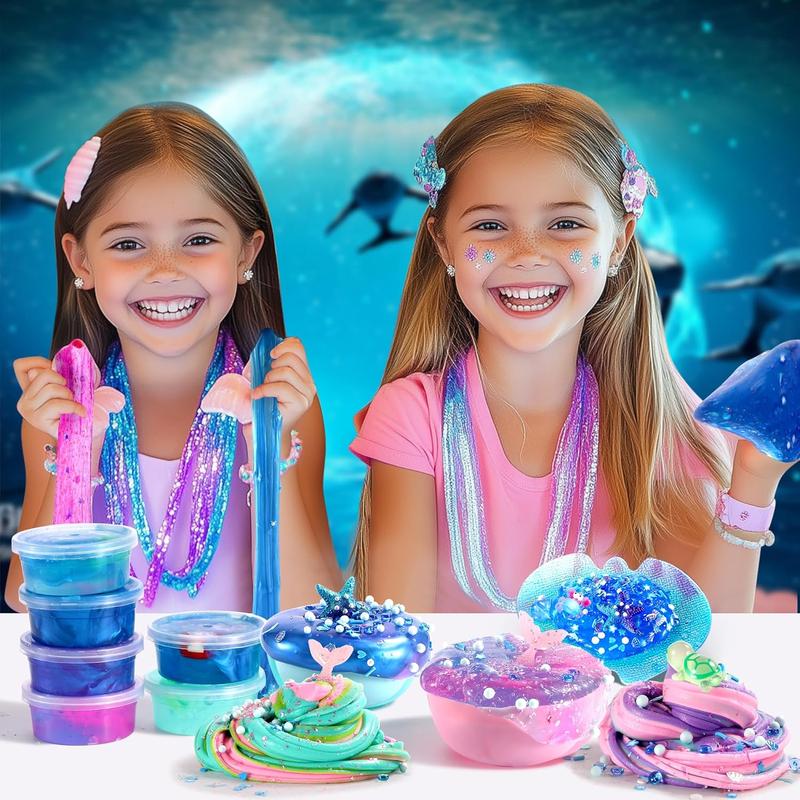 Christmas Gift Ocean Slime Kit for Girls 7-12 Years Old, Party Favor Gifts Slime Stress Relief Toy Scented Sludge Toy for Kids,Complete DIY Slime Making Kit for Kids and Boy
