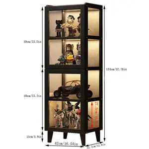 Three-layer and four-layer display cabinets, with acrylic glass doors and black frame storage cabinets, floor-standing storage cabinets, suitable for collectibles, toy organization, game room bookshelves, bedrooms, offices - no power required