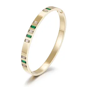 REFLECT Green Gem Stone Gold Bangle