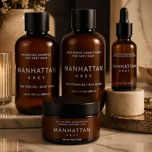 Complete Care Bundle - 4-Step System for Grey Hair with Hydrating Shampoo, Deep Repair Conditioner, Moisture Pomade & Hydration Oil | Manhattan Grey