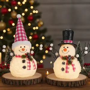 2 Pack Christmas Table Decorations, 14" Lighted Plush Snowmen FigurinesPastel Christmas Ornaments, Light Up Snowman Holiday Present, Battery Operated Xmas Gifts Indoor Tabletop Ornaments
