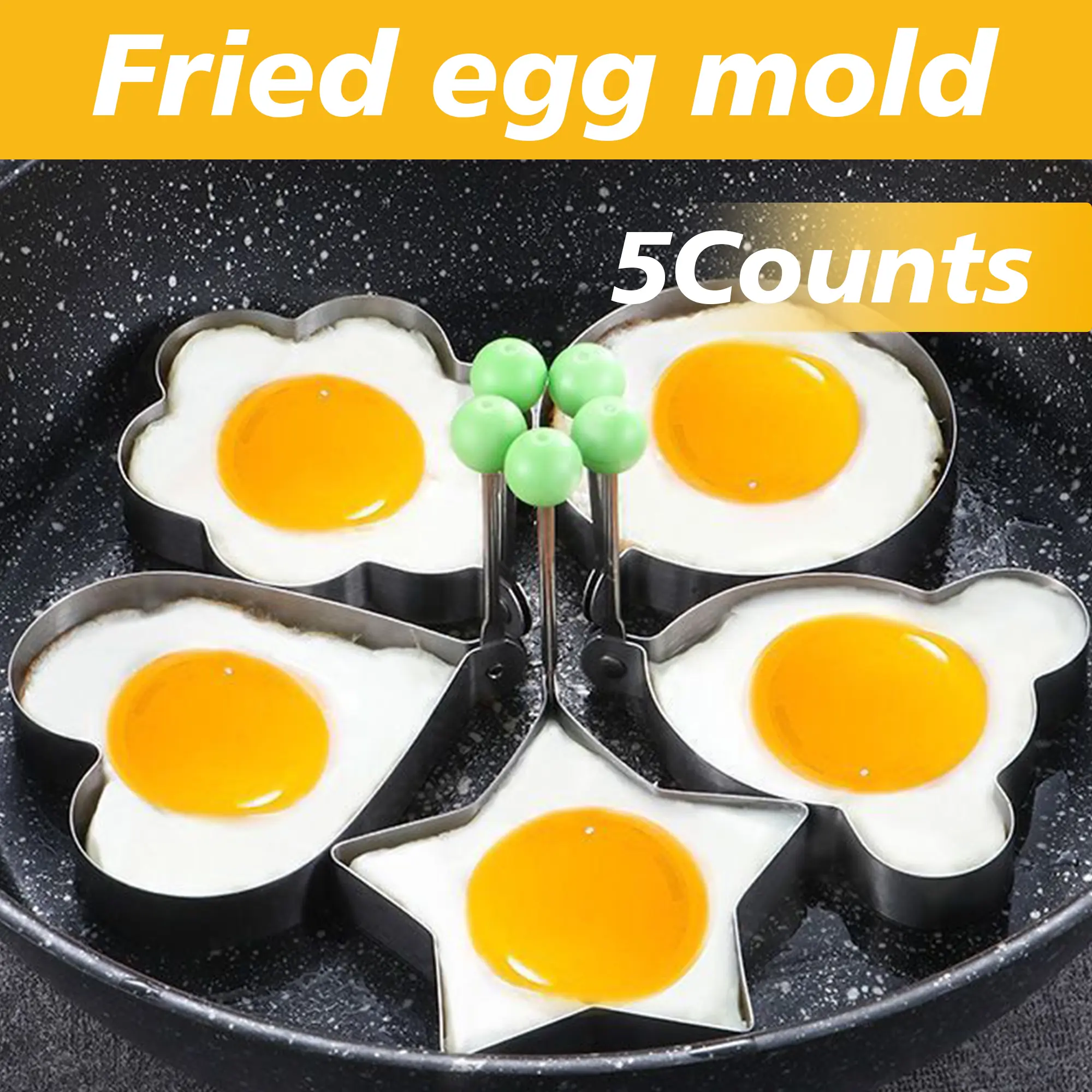 5 Counts Set Fried Egg Rings Molds Non Stick for Griddle Pan, Egg Shaper Pancake Maker with Handle, Stainless Steel Egg Form for Frying Cooking, dishwasher-safe to save clean-up time