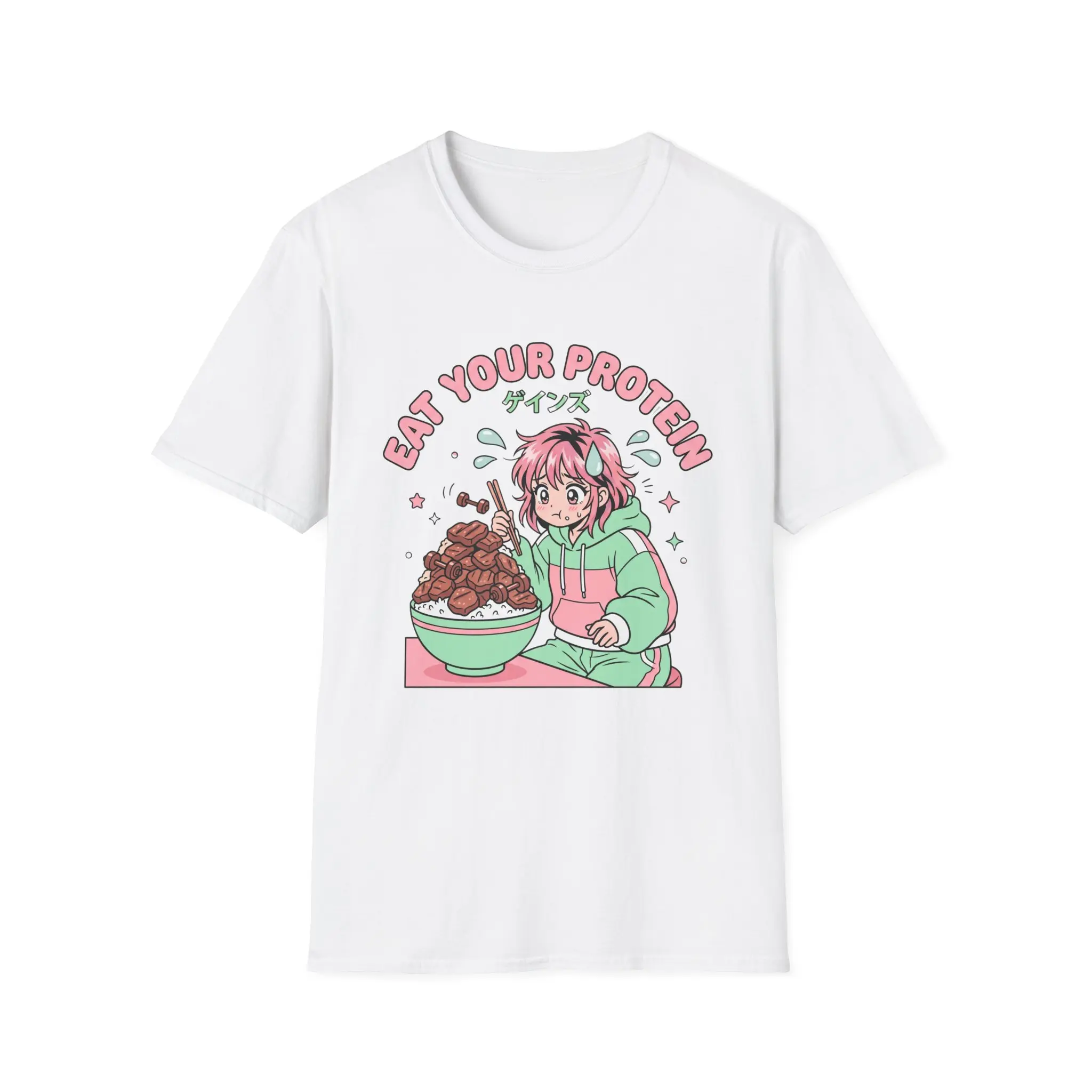 Cute Anime-Inspired Chocolate T-Shirt | Pink Hair Dessert Graphic Tee | Kawaii Streetwear Cotton Top Womenswear Bag