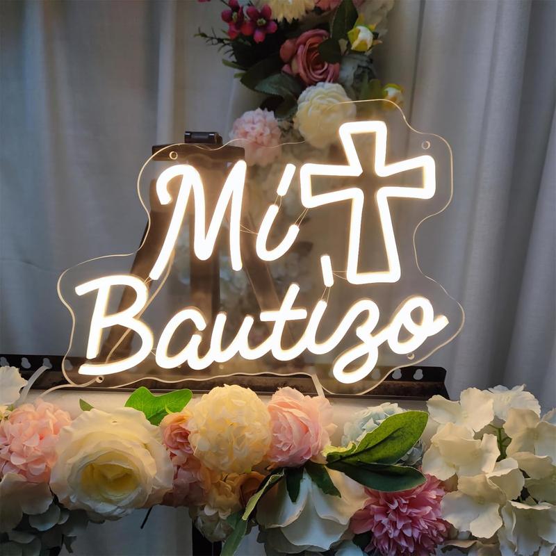 Mi Bautizo Neon Signs for Wall Decor, 14.2 * 10 Inches My Baptism Led Light Sign  for 's Birthday Party, Bedroom, Home, Room, Garden, Pub Bar, Easter,