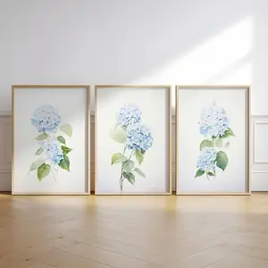 Set of 3 Poster Or Canvas , Blue Hydrangea Prints, Floral Wall Art| Frameless Poster 1