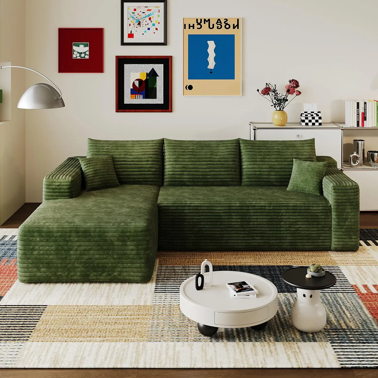 L-Shaped Boneless Modular Sectional Cloud Couch with Chaise, Corduroy Upholstered Memory Foam Sofa, No Assembly Required Comfy Modern Corner Couch for Living Room