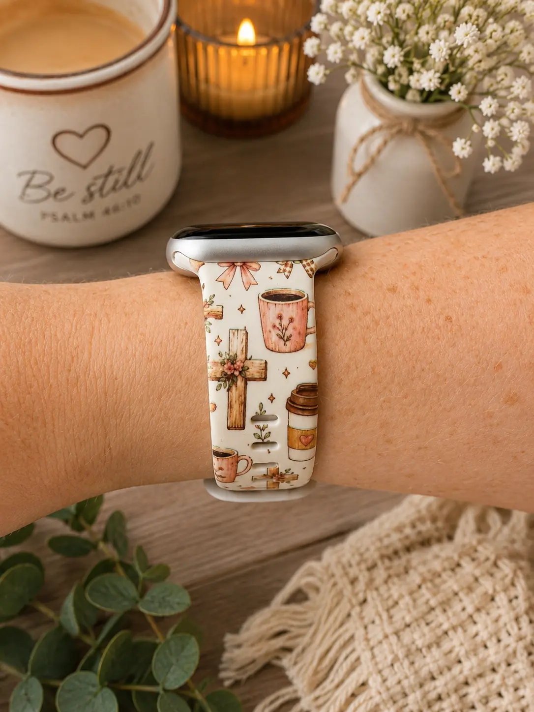 Christian Coffee Watch Band | Faith-Inspired Cross Smartwatch Strap