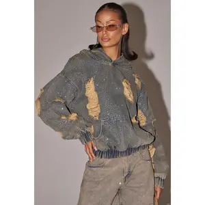 DEMI RHINESTONE DENIM HOODIE