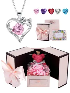 Heart Shaped Pendant Necklace with Box, Rose Jewelry Gift Box, Birthday Anniversary Necklace Gift for Women Wife Girlfriend, Romantic Gifts for Her