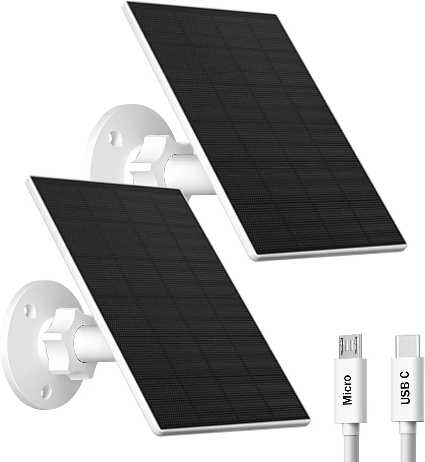 VUEBEE 2W Output Monocrystalline Solar Charging Panel for Outdoor Security Cameras, USB-C/Micro USB, Adjustable Angle, 2-Pack White