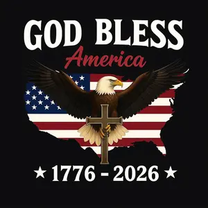God Bless America 1776-2026 Sticker, 250th Anniversaries of The American Flag, Independence Day Celebrating with Cool Eagle and Cross, for Sedan SUV RV Hood Insulated Cup Laptop Helmet