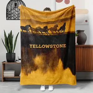 Vintage Yellowstone themed print flannel blanket, soft and warm, perfect for all seasons, perfect for the sofa, office and travel - ideal gift choice