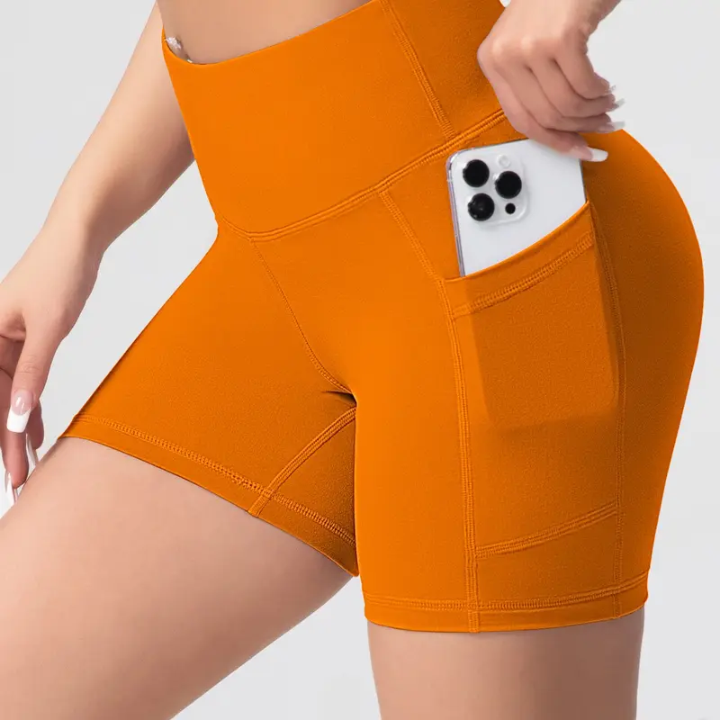 Women's Solid Color Pocket Design Skinny Shorts, Casual Comfy Breathable High Stretch Yoga Shorts, Ladies Bottoms for All Seasons