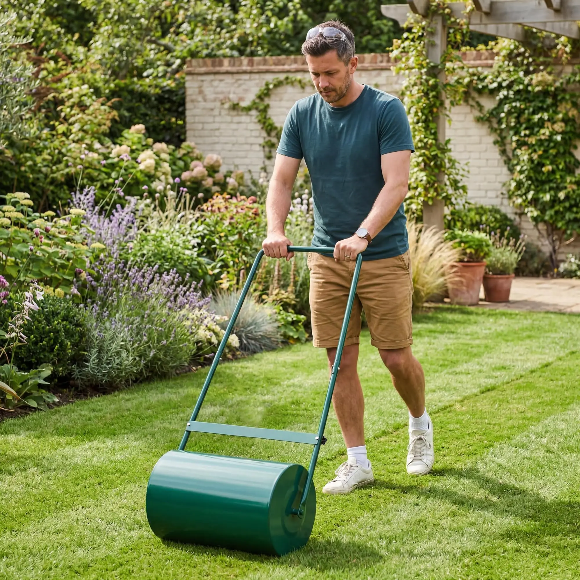 Heavy Duty 23-Inch Steel Lawn Roller - Premium Push & Tow Behind Grass Flattener with 13 Gallon Capacity & U-Shaped Handle for Garden, Yard, Farm, Park