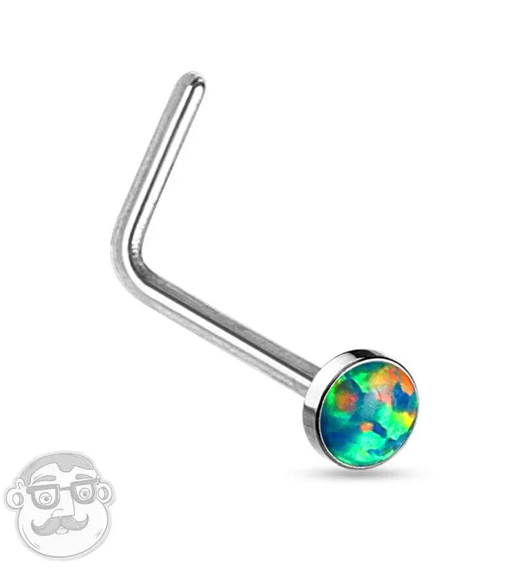 20G Green Opal L Bend Nose Stud