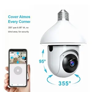 Light Bulb Security Camera, 1080P Wireless wifi Front Door Camera with 360° PTZ AI Tracking, Full Color Night Vision 2-Way Audio, E26/E27 Base Easy Install, Supports Cloud Storage