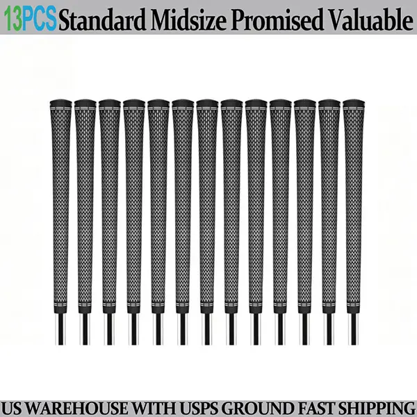 Golf Club Grips Set (13 Pieces), Standard Midsize Midsize Golf Accessories for Adults, 60R Round Core Natural Rubber All-Weather Non-Slip High-Traction Grips for Irons & Woods