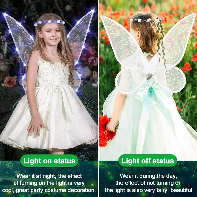3pcs Light up Fairy Wings for Adults,LED Butterfly Wings for Girls,Angel Wings Halloween Costume Dress Up for Kids