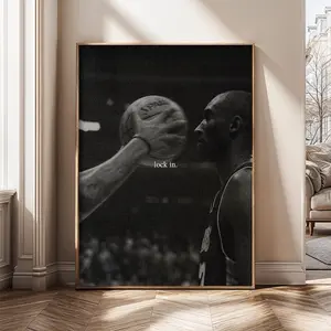 Kobe Bryanttt Lock In Motivational Wall Art – Black & White Basketball Poster, Sports Art - Poster No Frame