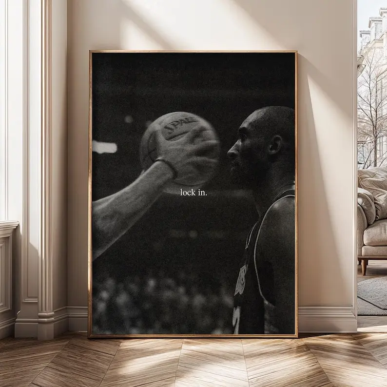 Kobe Bryanttt Lock In Motivational Wall Art – Black & White Basketball Poster, Sports Art - Poster No Frame