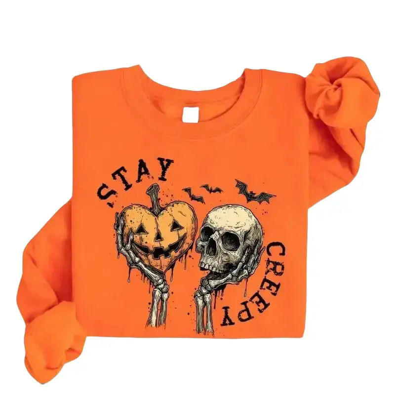 Women's Casual Cotton Short-Sleeve Round Neck Printed Sweatshirt - Retro Dripping Heart Halloween Crewneck, Skeleton Hand Spooky Pullover, Grunge Horror Vintage Fall Gift Tops - TrendWear USA