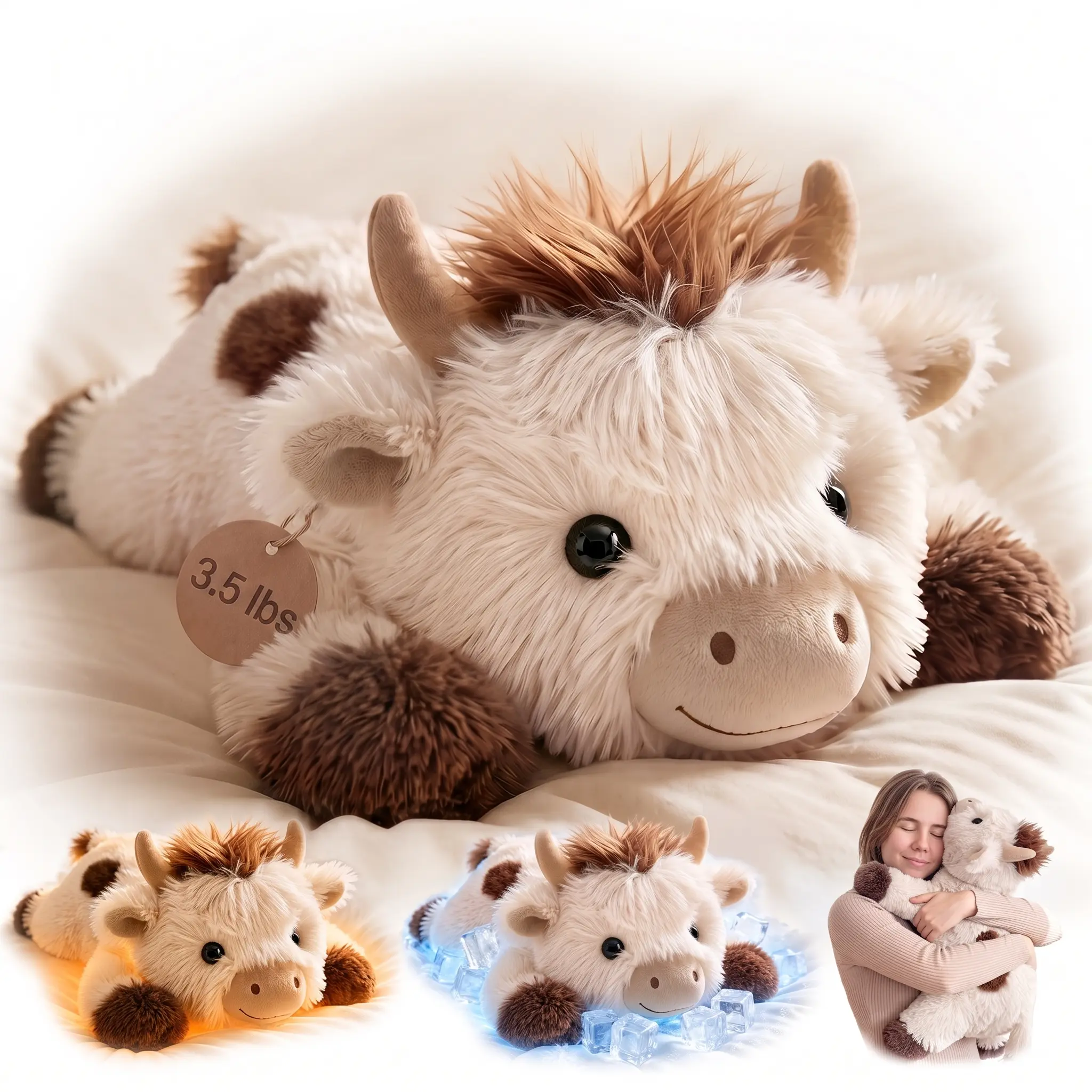2026 Mewaii 3.5 / 5 lbs Weighted Stuffed Animals with Microwavable Heating Pad, Adjustable Heatable & Coolable, Cuddle Buddy – Summer Vibes Comfort for Adults & Kids (Cow, Highland Cow, Black Cat)